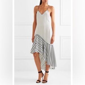 Jonathan Simkhai Silk Linear Print High Low Striped Midi Dress